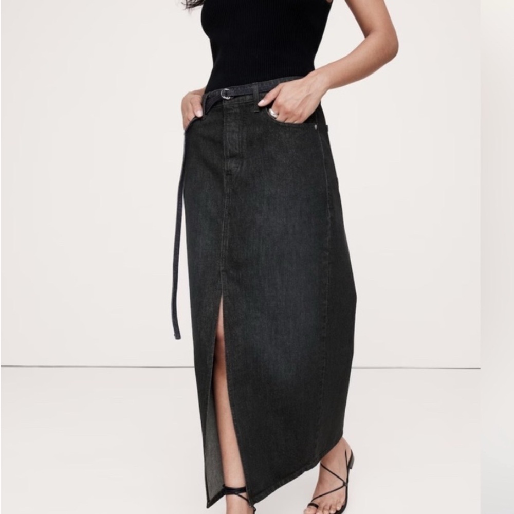 Banana Republic NEW Maxi JEANS Skirt 12 Black Denim western cowgirl rodeo